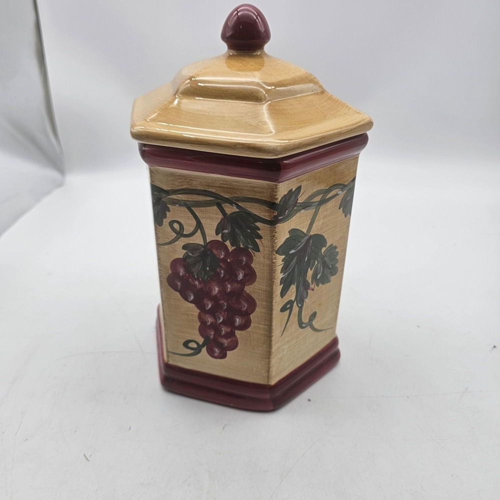 Nonni's Ceramic Cookie Jar w/Lid 10 Inch Hexagon Burgundy Grape Design - Picture 1 of 8